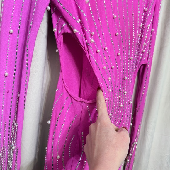 Fashion Nova Vibrant Pink Pearl-Embellished Dress - Picture 5 of 8